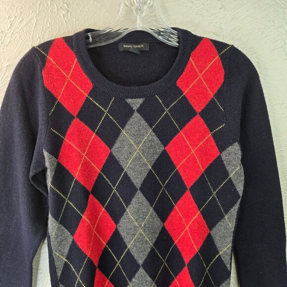 Banana Republic 100% Lambswool Sweater XS Argyle Preppy Retro Y2k Academia Top - Picture 3 of 15